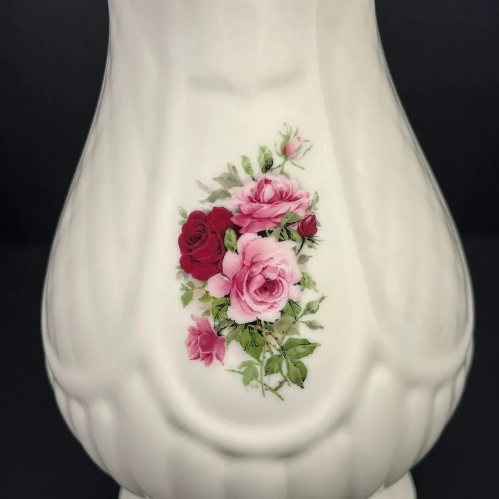 Vintage Formalities by Baum Bros Cream Floral Vase Gold Rim Pedestal Footed Vase